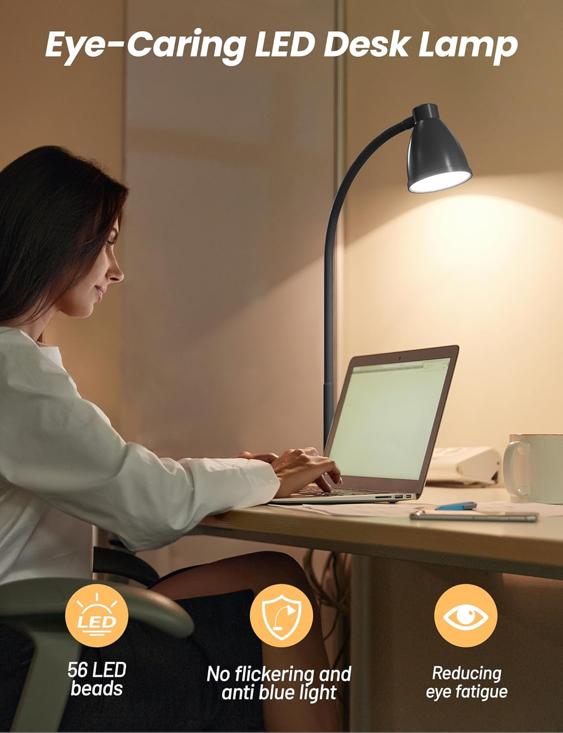 LED Desk Lamp with USB Charging Port 3 Color Modes Dimmable Reading Light Intell