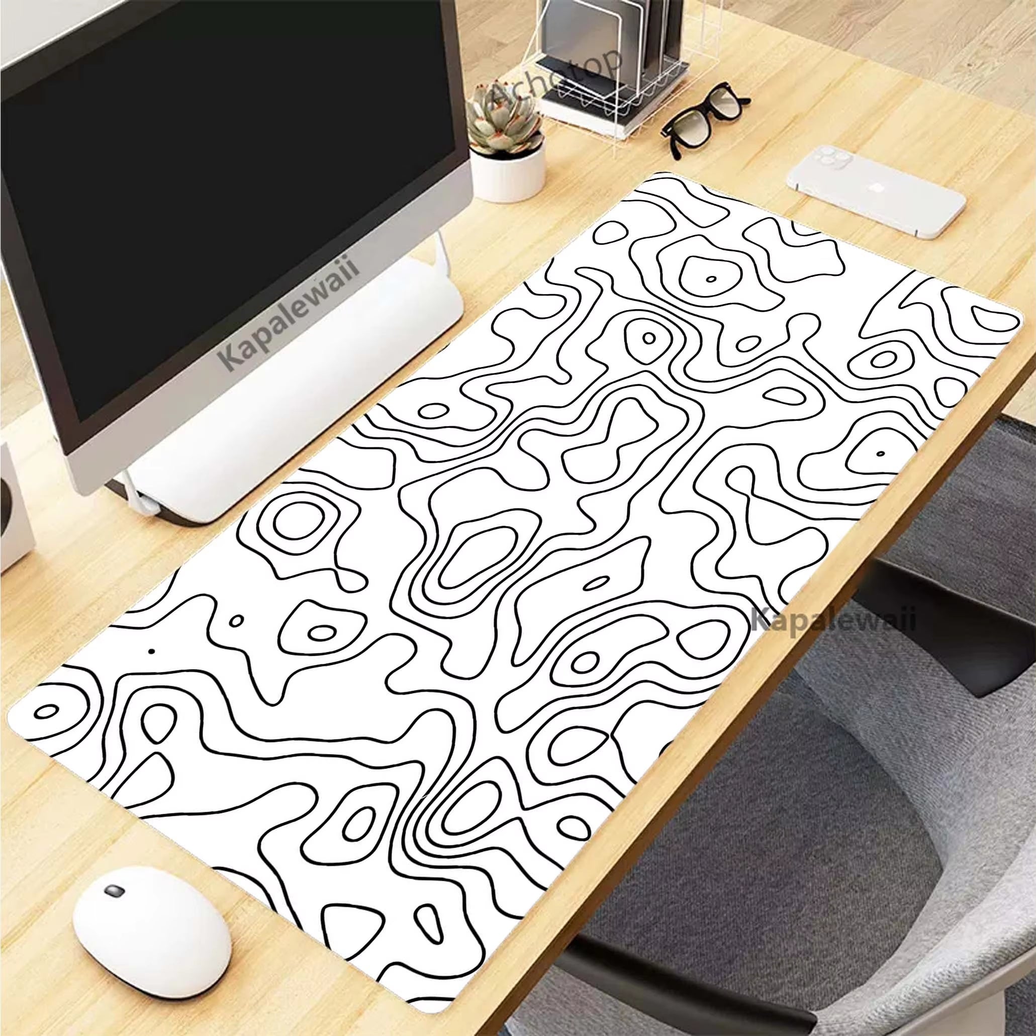 Elevate Your Gaming Experience with the Black and White Topographic Map XXL Mouse Pad – Perfect for Gamers and Creatives Alike!