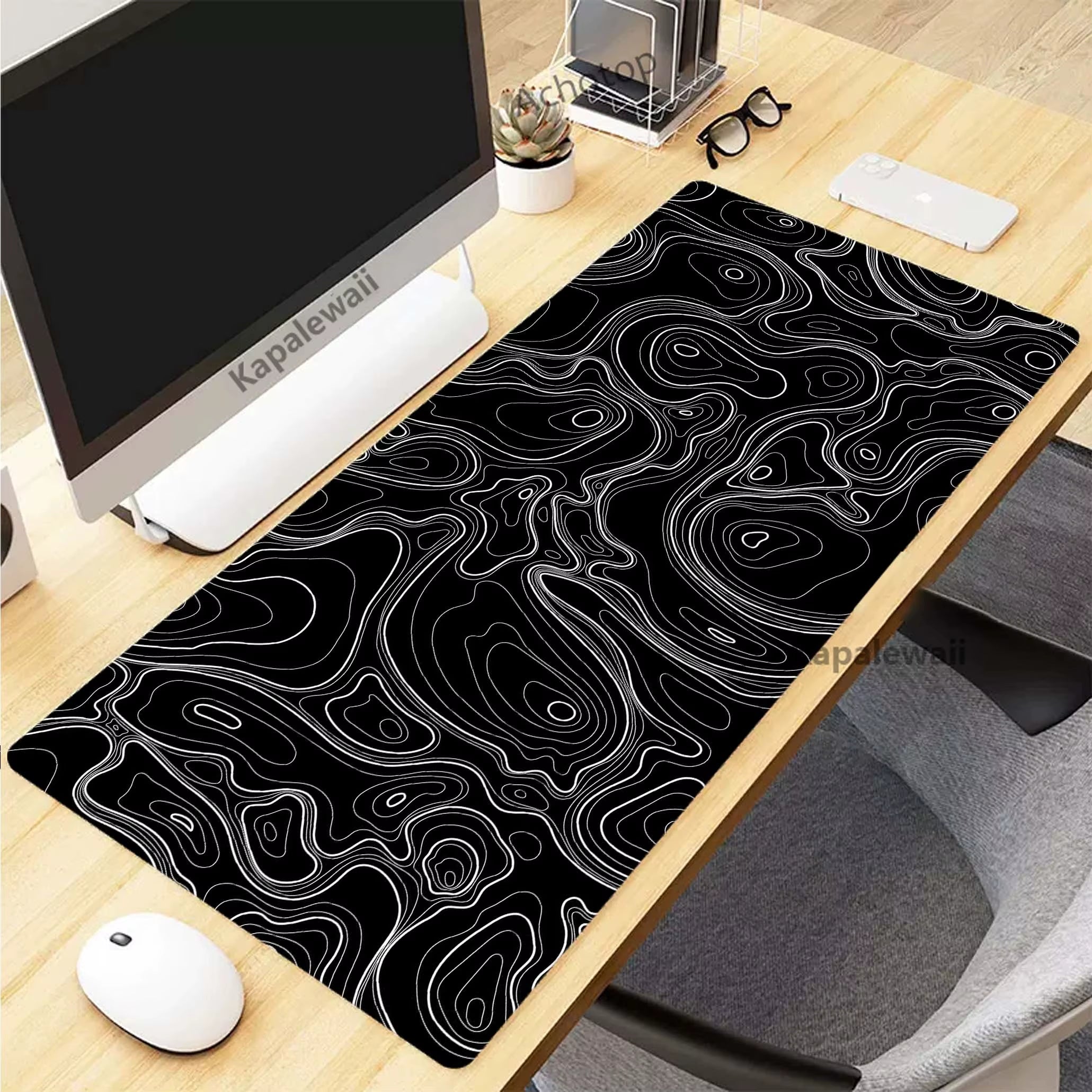 Elevate Your Gaming Experience with the Black and White Topographic Map XXL Mouse Pad – Perfect for Gamers and Creatives Alike!