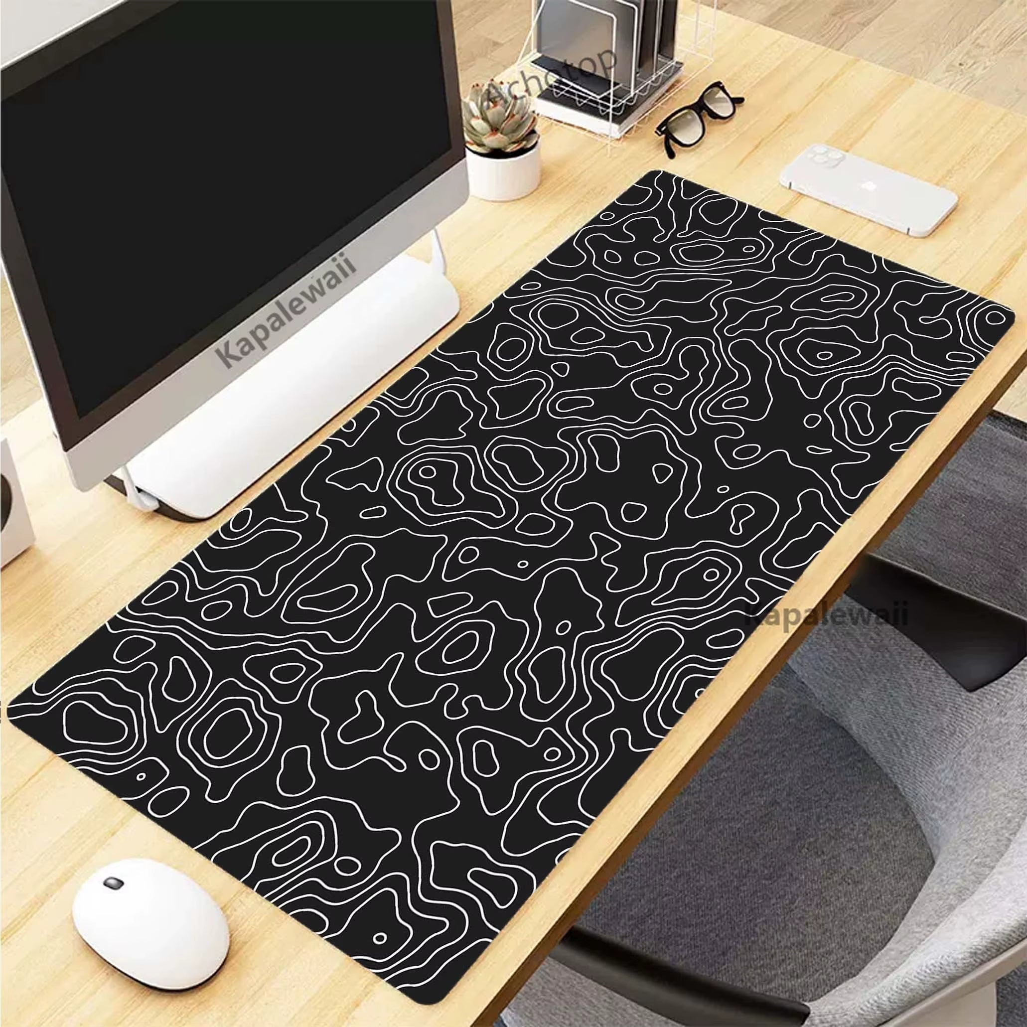 Elevate Your Gaming Experience with the Black and White Topographic Map XXL Mouse Pad – Perfect for Gamers and Creatives Alike!