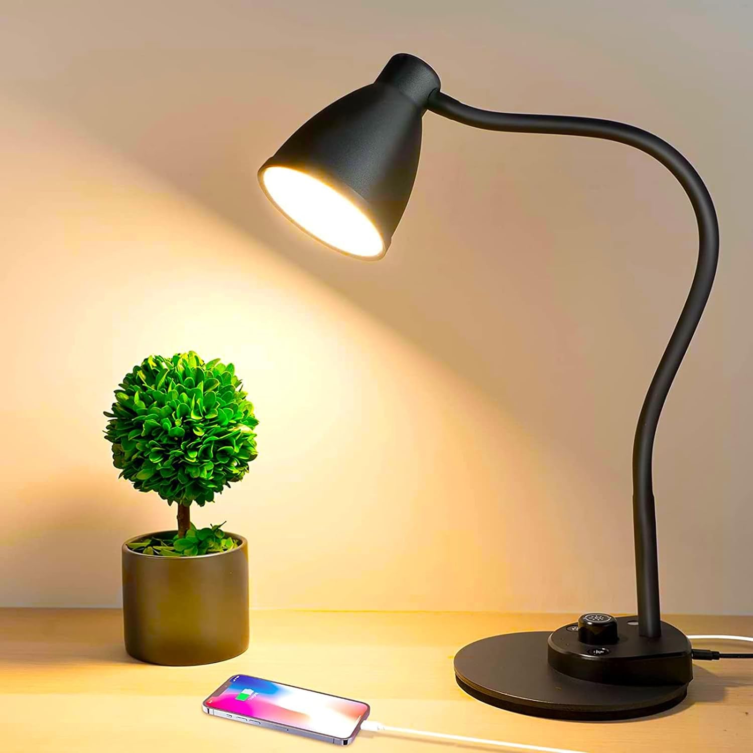 LED Desk Lamp with USB Charging Port 3 Color Modes Dimmable Reading Light Intell