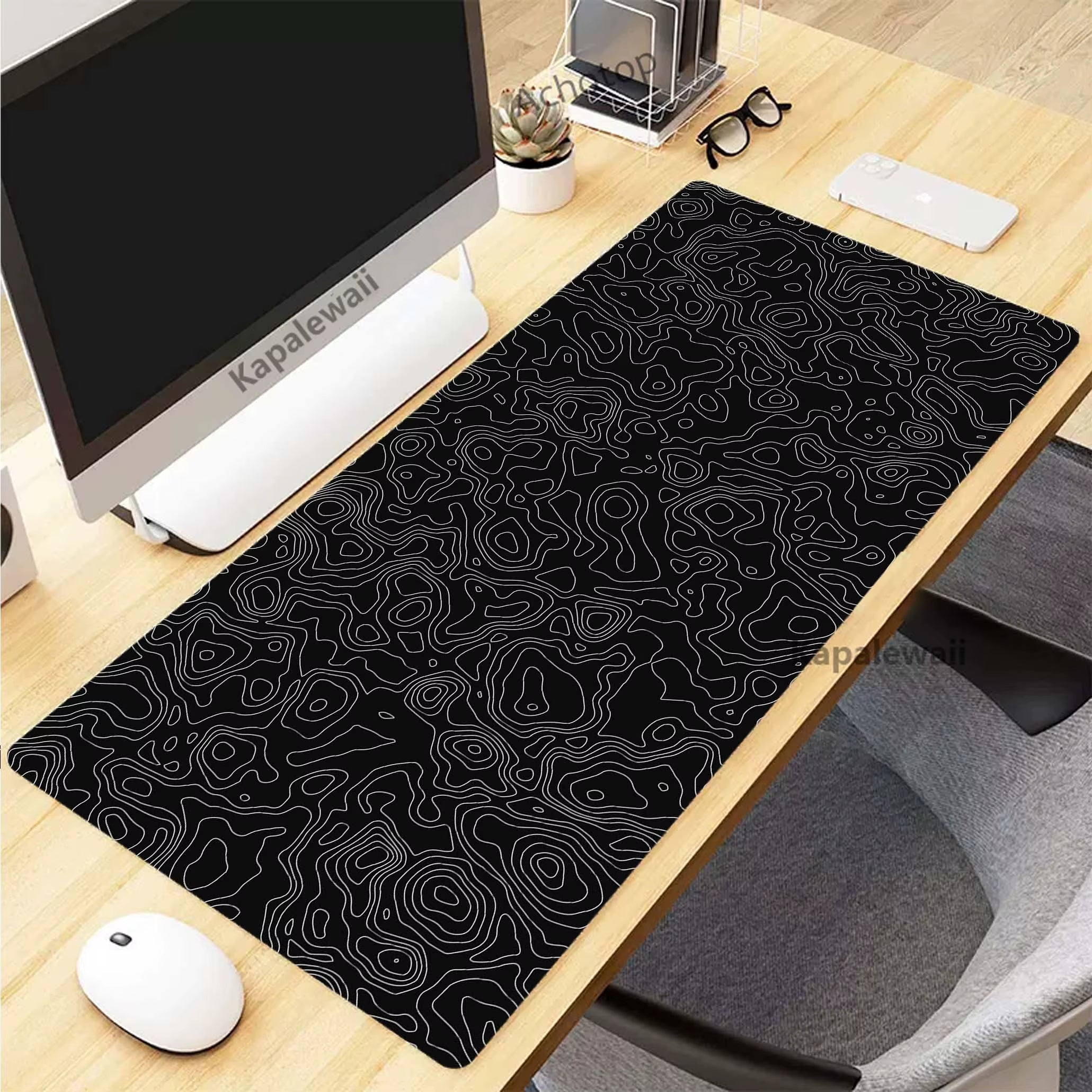 Elevate Your Gaming Experience with the Black and White Topographic Map XXL Mouse Pad – Perfect for Gamers and Creatives Alike!