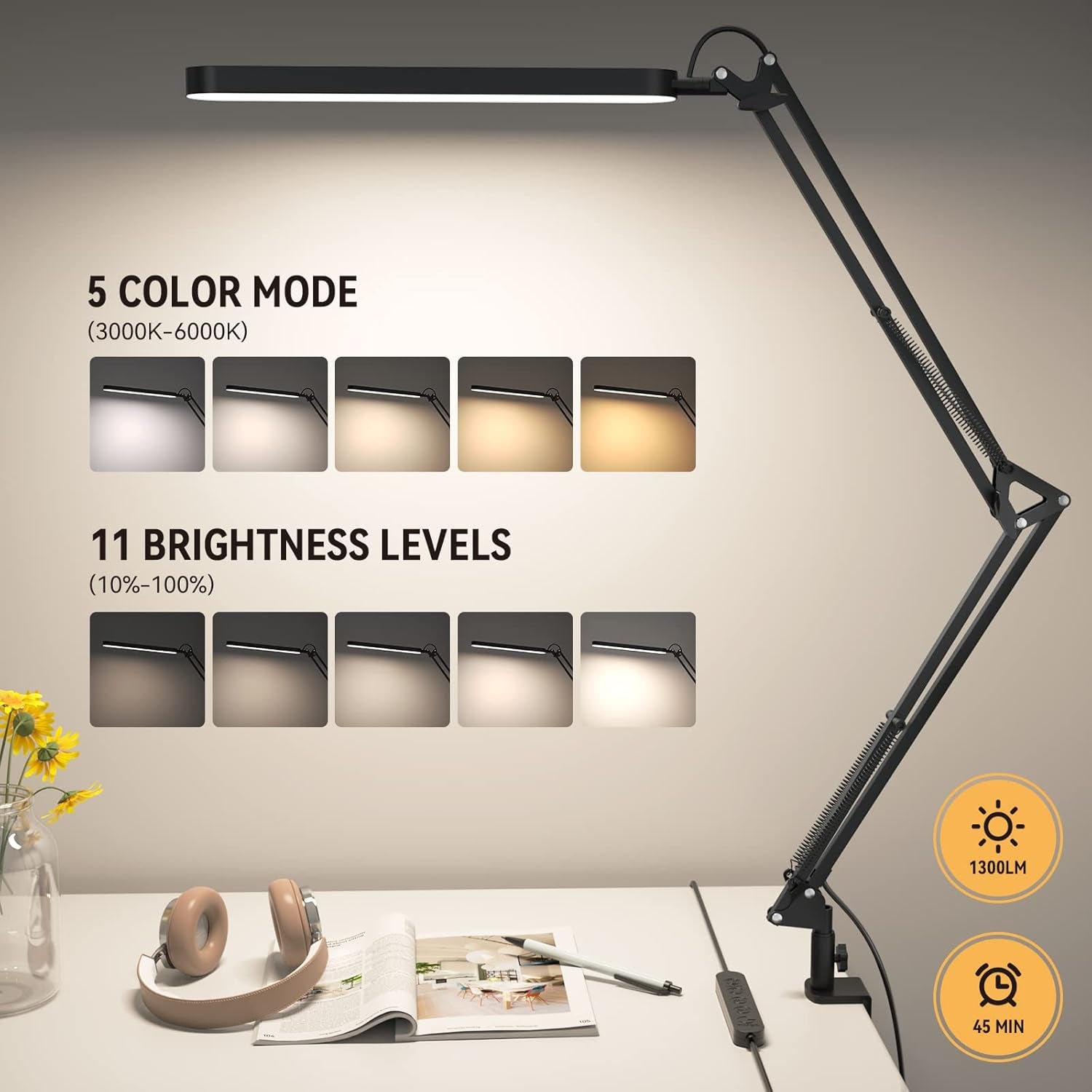Led Desk Lamp - Desk Light for 31.5" Tall - 5 Color Modes X 11 Brightness Levels