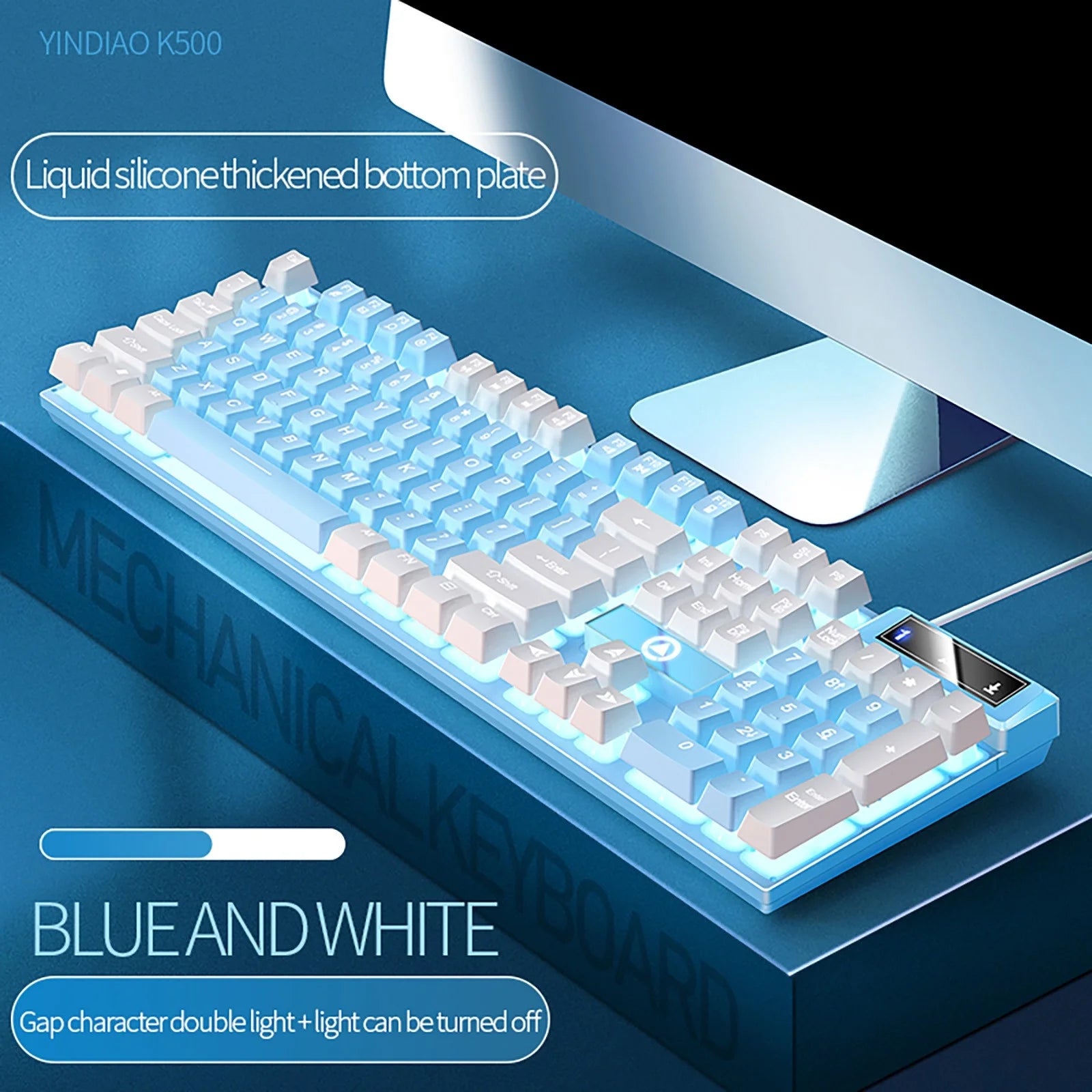 K500 Ultra-Slim Gaming Keyboard - Wired with RGB Backlight, Mechanical Feel, Spill-Resistant, Full-Sized Design, Media Control, Durable ABS Keycaps(Blue)