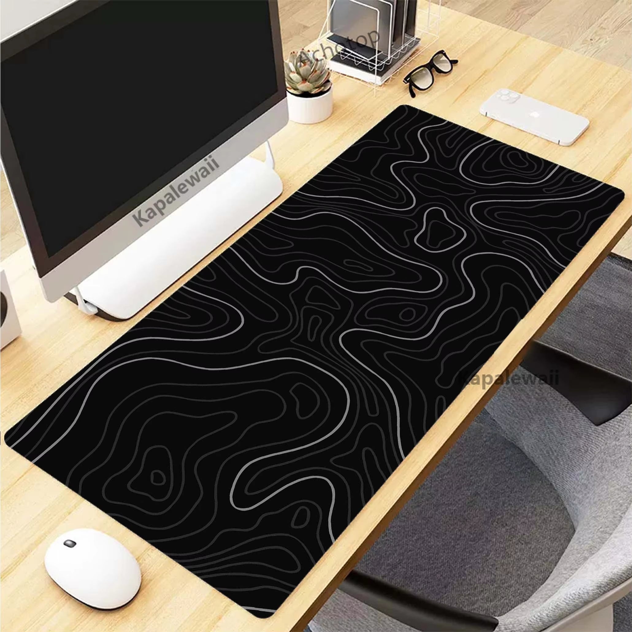 Elevate Your Gaming Experience with the Black and White Topographic Map XXL Mouse Pad – Perfect for Gamers and Creatives Alike!