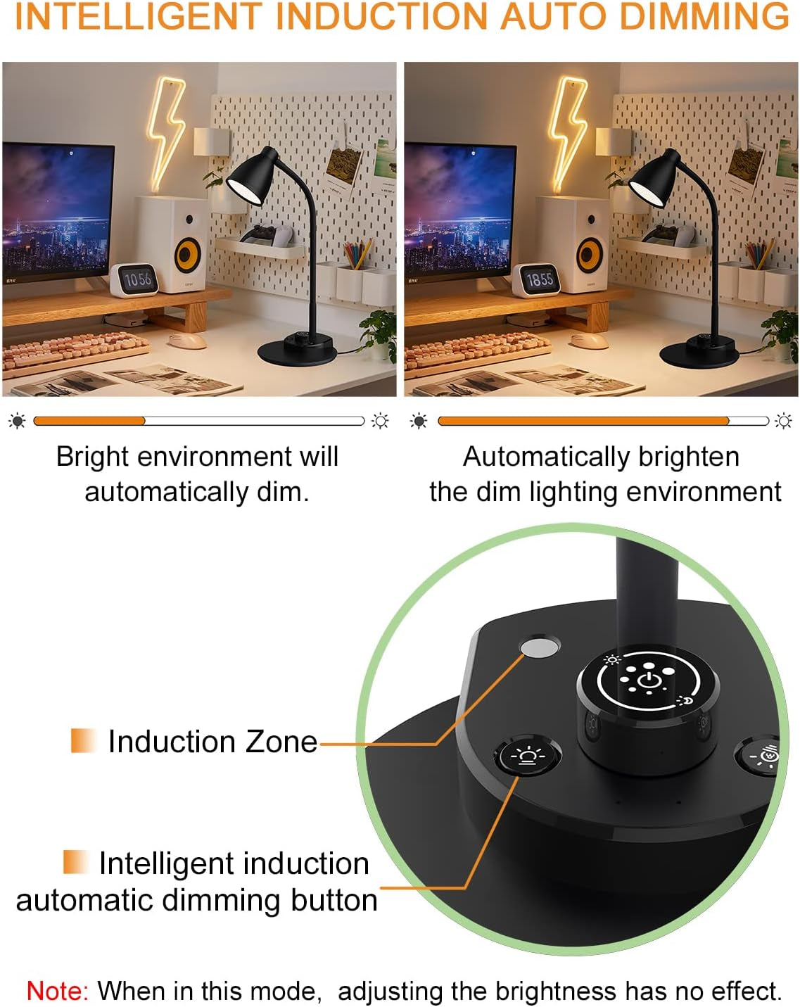 LED Desk Lamp with USB Charging Port 3 Color Modes Dimmable Reading Light Intell