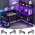 L-Shaped Gaming Desk With Power Outlets Monitor Stand